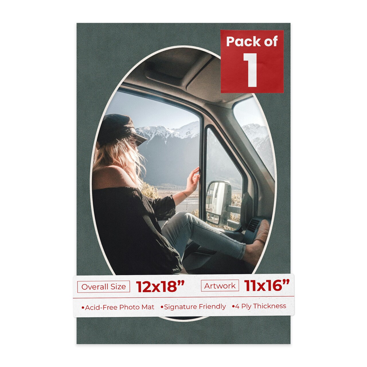 Dark Grey Suede Mat Board for 12x18 Frames - Oval Opening for 11x16 Photos